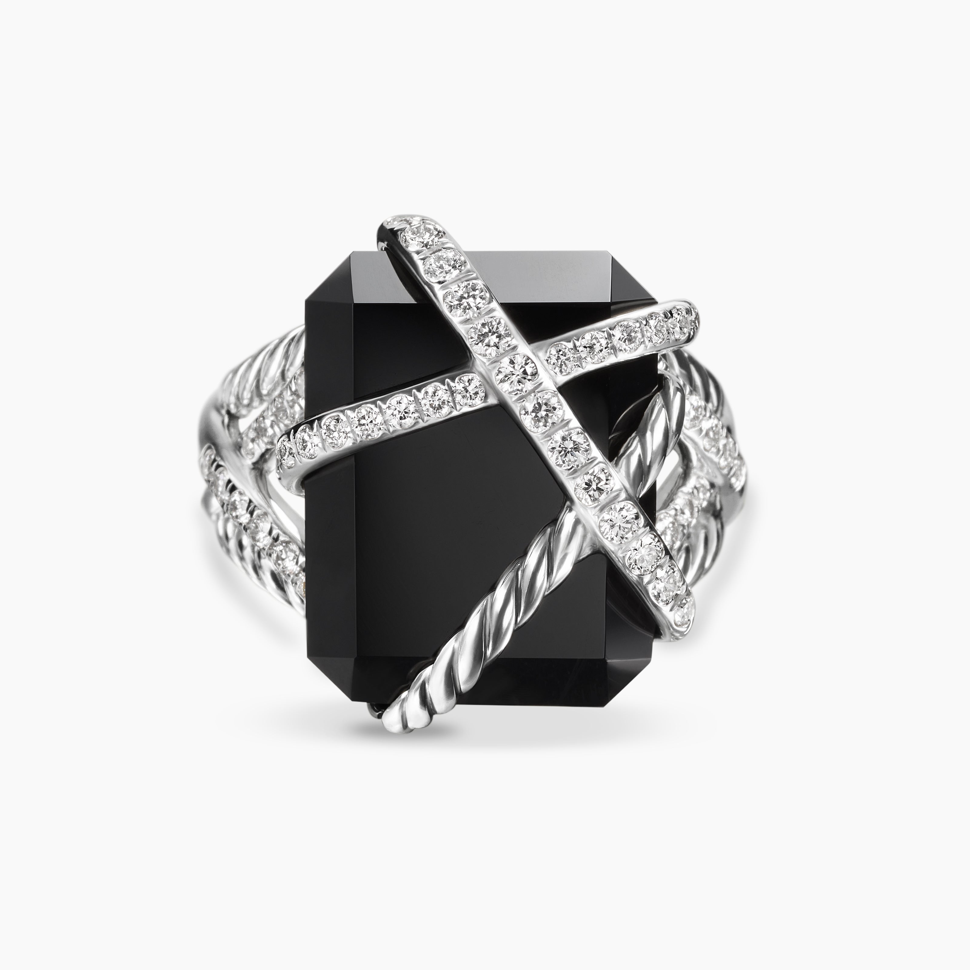 Womens Cable Wrap Ring in Sterling Silver with Diamonds, 20.4mm