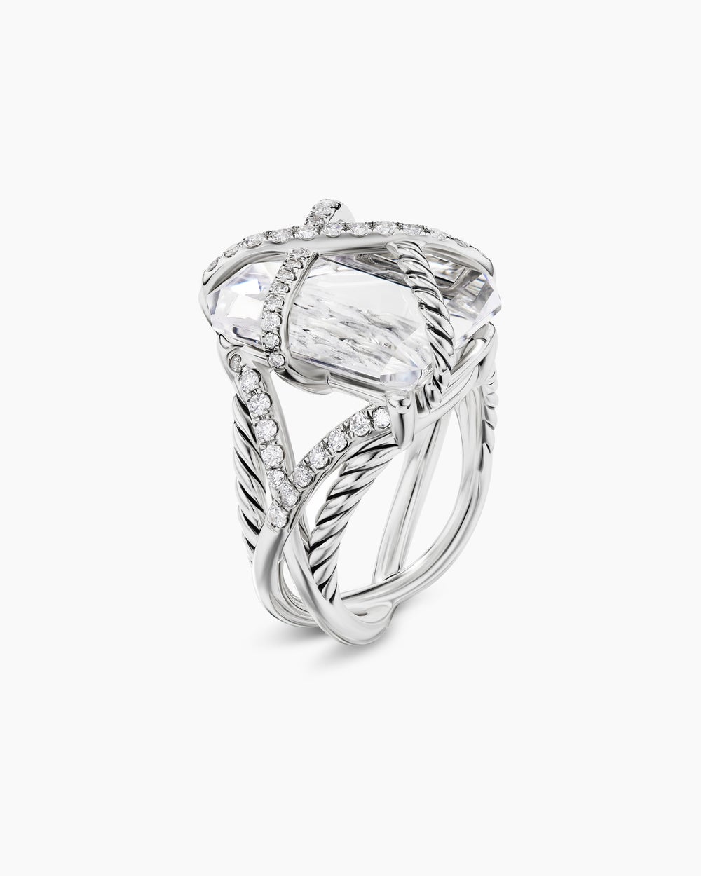 Womens Cable Wrap Ring in Sterling Silver with Diamonds, 20.4mm