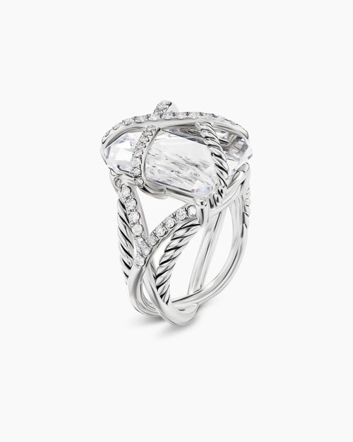 Womens Cable Wrap Ring in Sterling Silver with Crystal and Diamonds, 20.4mm