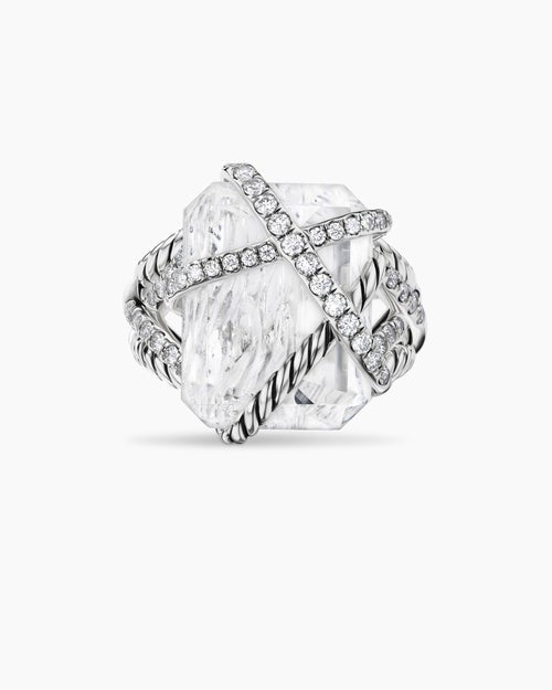 Womens Cable Wrap Ring in Sterling Silver with Crystal and Diamonds, 20.4mm