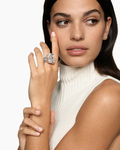 Womens Cable Wrap Ring in Sterling Silver with Crystal and Diamonds, 20.4mm