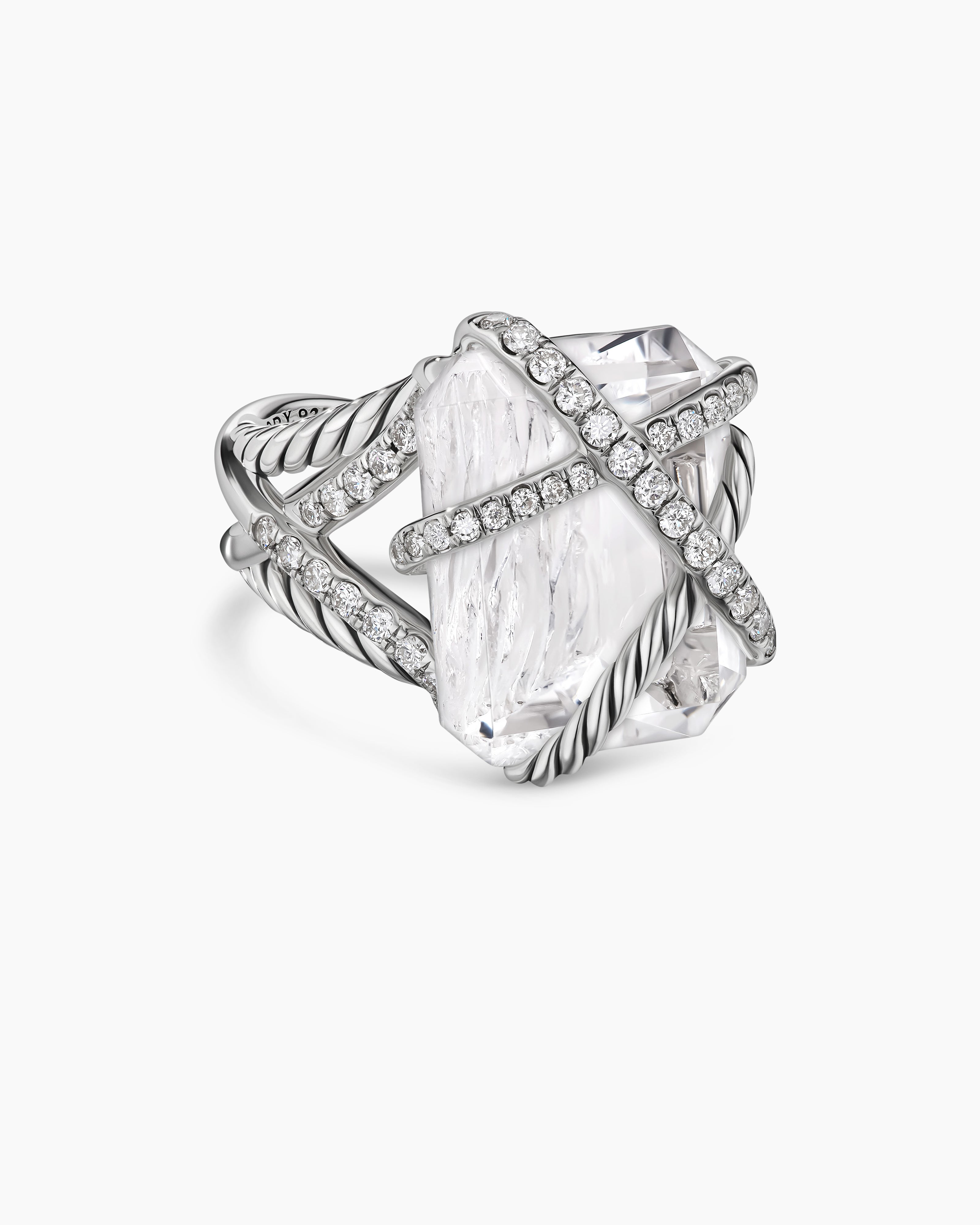 Cable Wrap Ring in Sterling Silver with Diamonds, 18mm