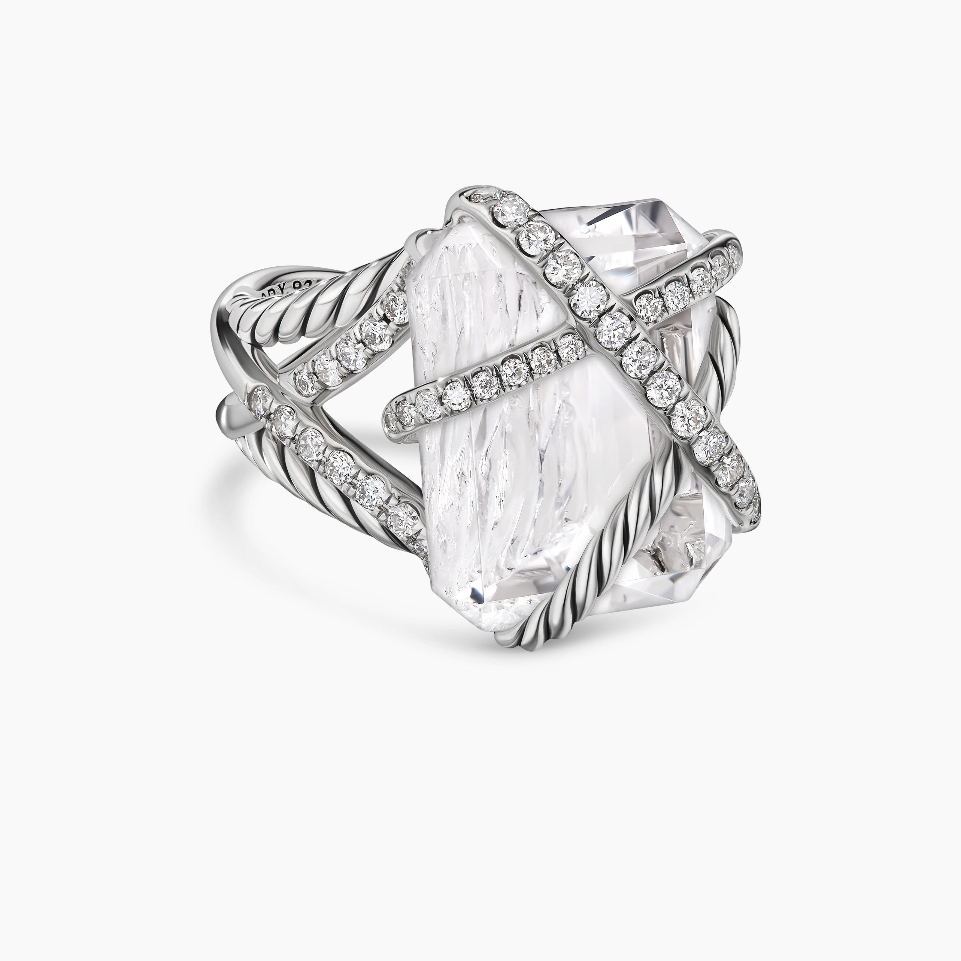 Womens Cable Wrap Ring in Sterling Silver with Diamonds, 20.4mm