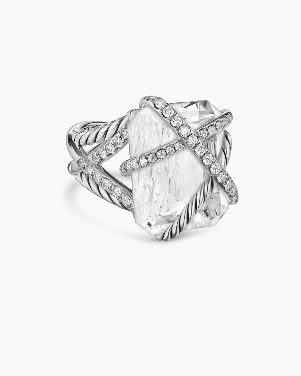 Womens Cable Wrap Ring in Sterling Silver with Diamonds, 20.4mm