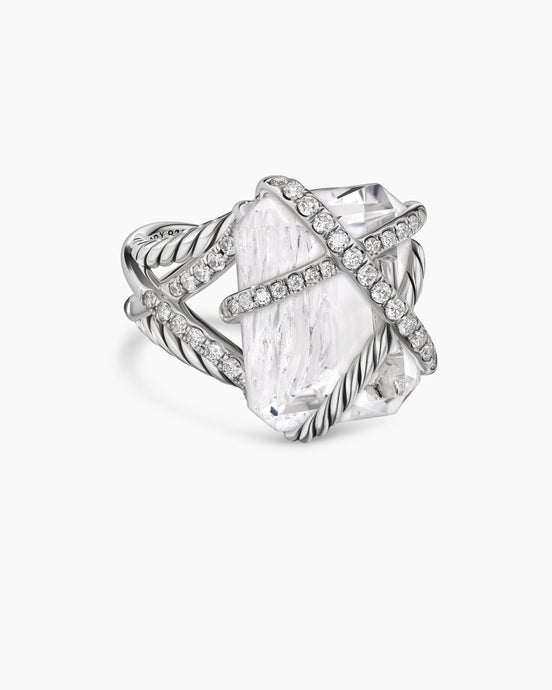 Crystal Cable Wrap Ring in Sterling Silver with Pavé Diamonds