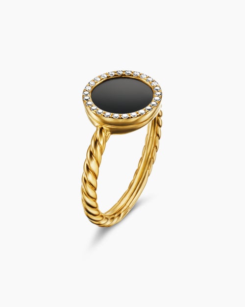 Womens Petite DY Elements® Ring in 18K Yellow Gold with Black Onyx and Diamonds, 11.3mm