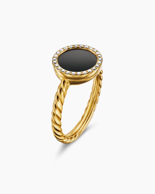 Petite DY Elements® Ring in 18K Yellow Gold with Black Onyx and Diamonds, 11.3mm