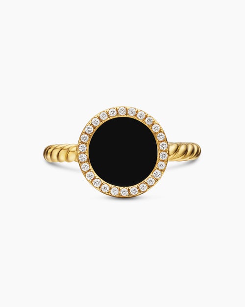 Womens Petite DY Elements® Ring in 18K Yellow Gold with Black Onyx and Diamonds, 11.3mm