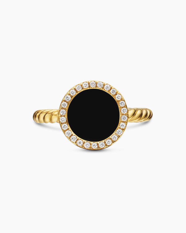 Petite DY Elements® Ring in 18K Yellow Gold with Black Onyx and Diamonds, 11.3mm