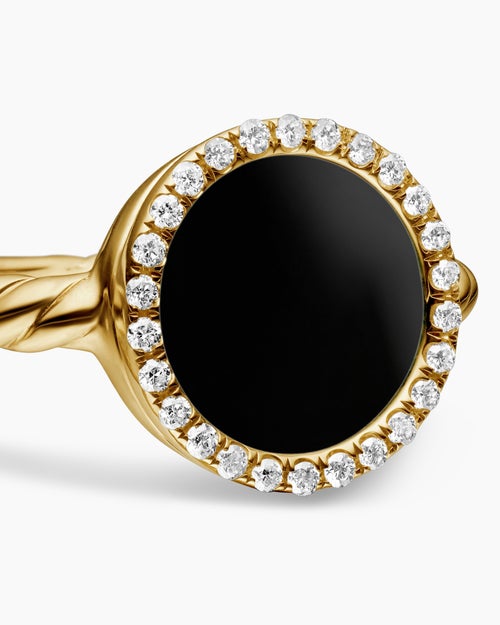 Womens Petite DY Elements® Ring in 18ct Yellow Gold with Black Onyx and Diamonds, 11.3mm