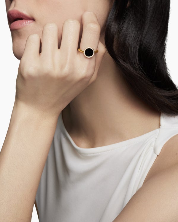 Petite DY Elements® Ring in 18K Yellow Gold with Black Onyx and Diamonds, 11.3mm