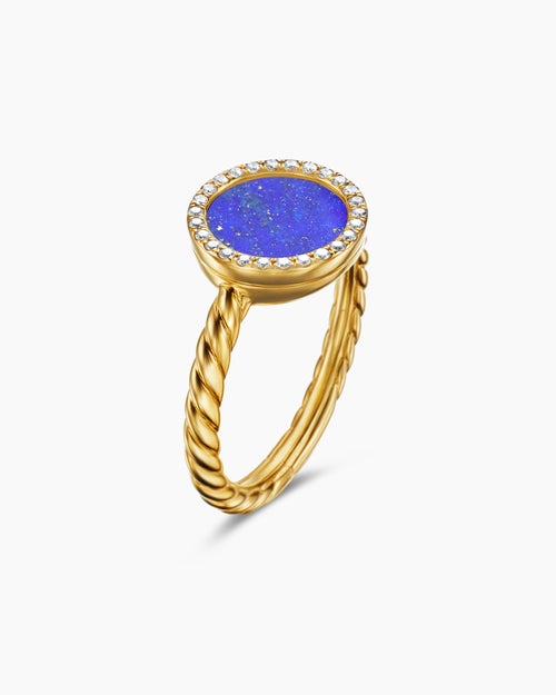 Womens Petite DY Elements® Ring in 18K Yellow Gold with Lapis and Diamonds, 11.3mm