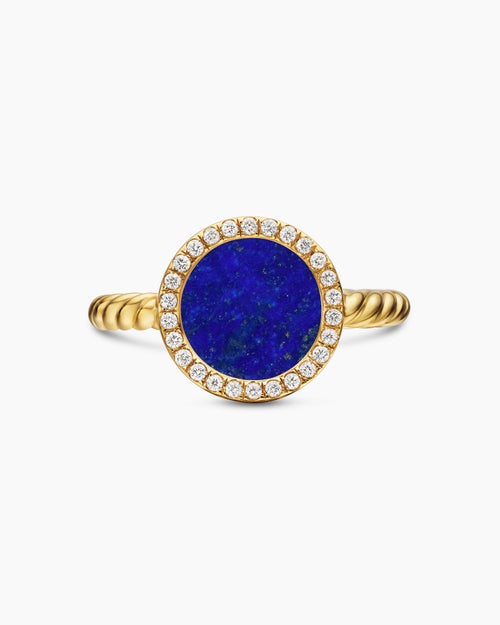 Womens Petite DY Elements® Ring in 18K Yellow Gold with Lapis and Diamonds, 11.3mm