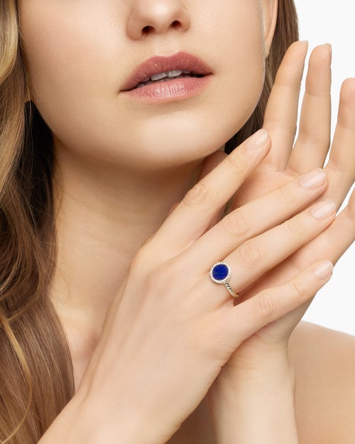 Womens Petite DY Elements® Ring in 18K Yellow Gold with Lapis and Diamonds, 11.3mm