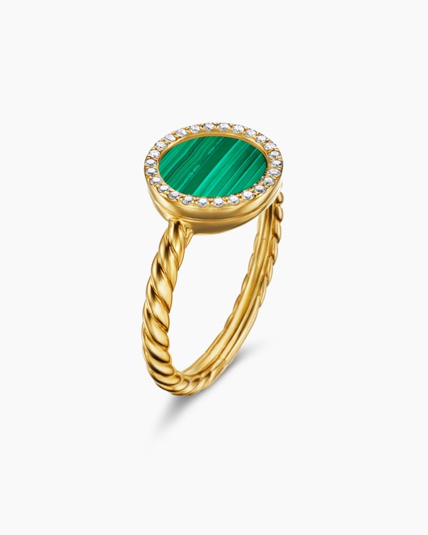 Petite DY Elements® in 18K Yellow Gold with Malachite and Diamonds, 11.3mm