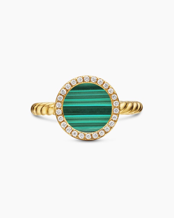 Petite DY Elements® in 18K Yellow Gold with Malachite and Diamonds, 11.3mm
