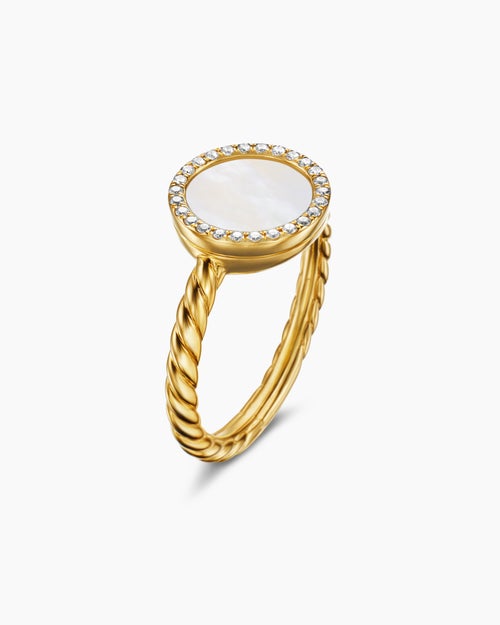 Womens Petite DY Elements® Ring in 18K Yellow Gold with Mother of Pearl and Diamonds, 11.3mm