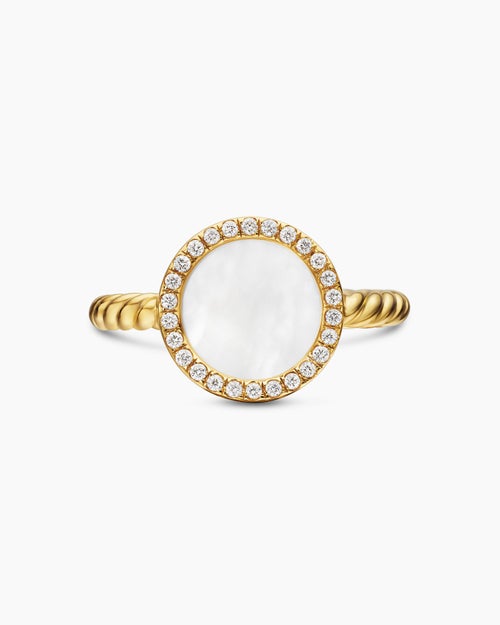 Womens Petite DY Elements® Ring in 18K Yellow Gold with Mother of Pearl and Diamonds, 11.3mm