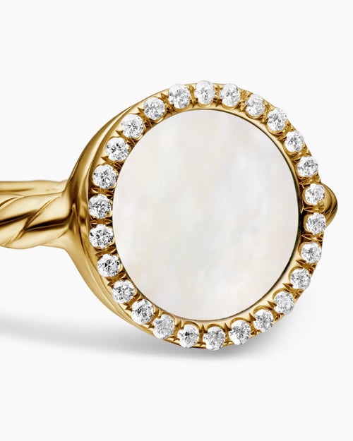 Womens Petite DY Elements® Ring in 18K Yellow Gold with Mother of Pearl and Diamonds, 11.3mm