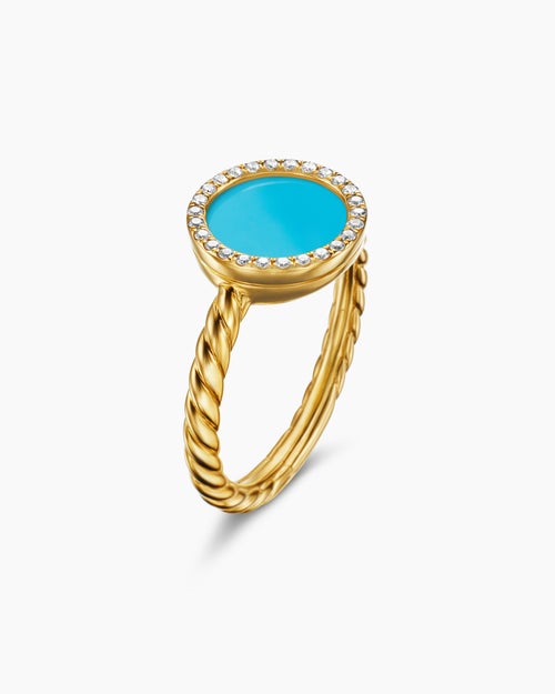 Womens Petite DY Elements® Ring in 18K Yellow Gold with Turquoise and Diamonds, 11.3mm
