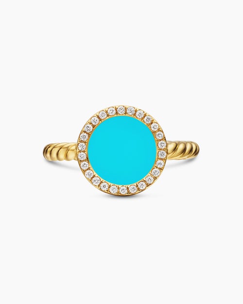 Womens Petite DY Elements® Ring in 18K Yellow Gold with Turquoise and Diamonds, 11.3mm