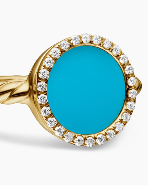 Womens Petite DY Elements® Ring in 18K Yellow Gold with Turquoise and Diamonds, 11.3mm