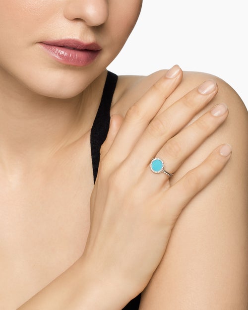 Womens Petite DY Elements® Ring in 18K Yellow Gold with Turquoise and Diamonds, 11.3mm