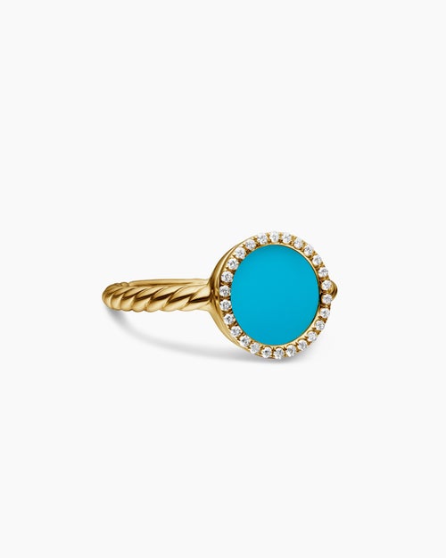 Womens Petite DY Elements® Ring in 18K Yellow Gold with Turquoise and Diamonds, 11.3mm