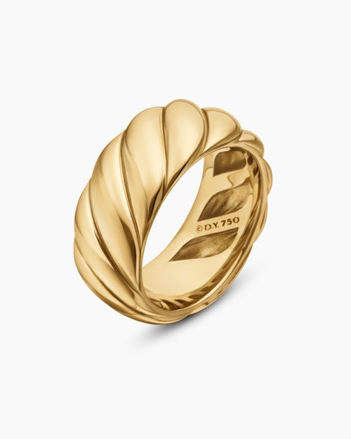 Womens Sculpted Cable Band Ring in 18K Yellow Gold, 9mm