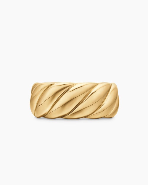 Womens Sculpted Cable Band Ring in 18K Yellow Gold, 9mm