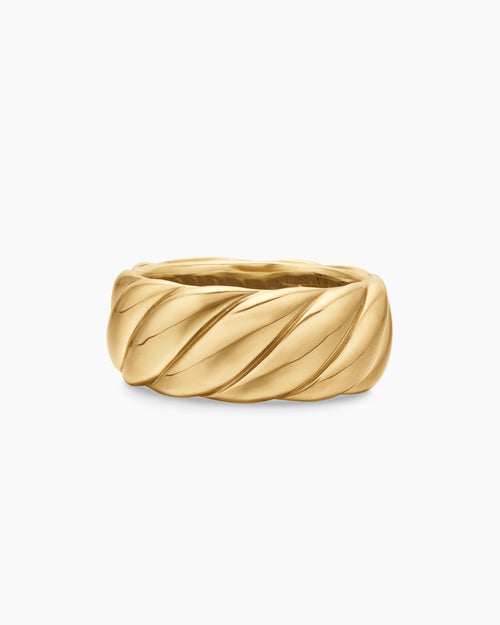 Womens Sculpted Cable Band Ring in 18K Yellow Gold, 9mm