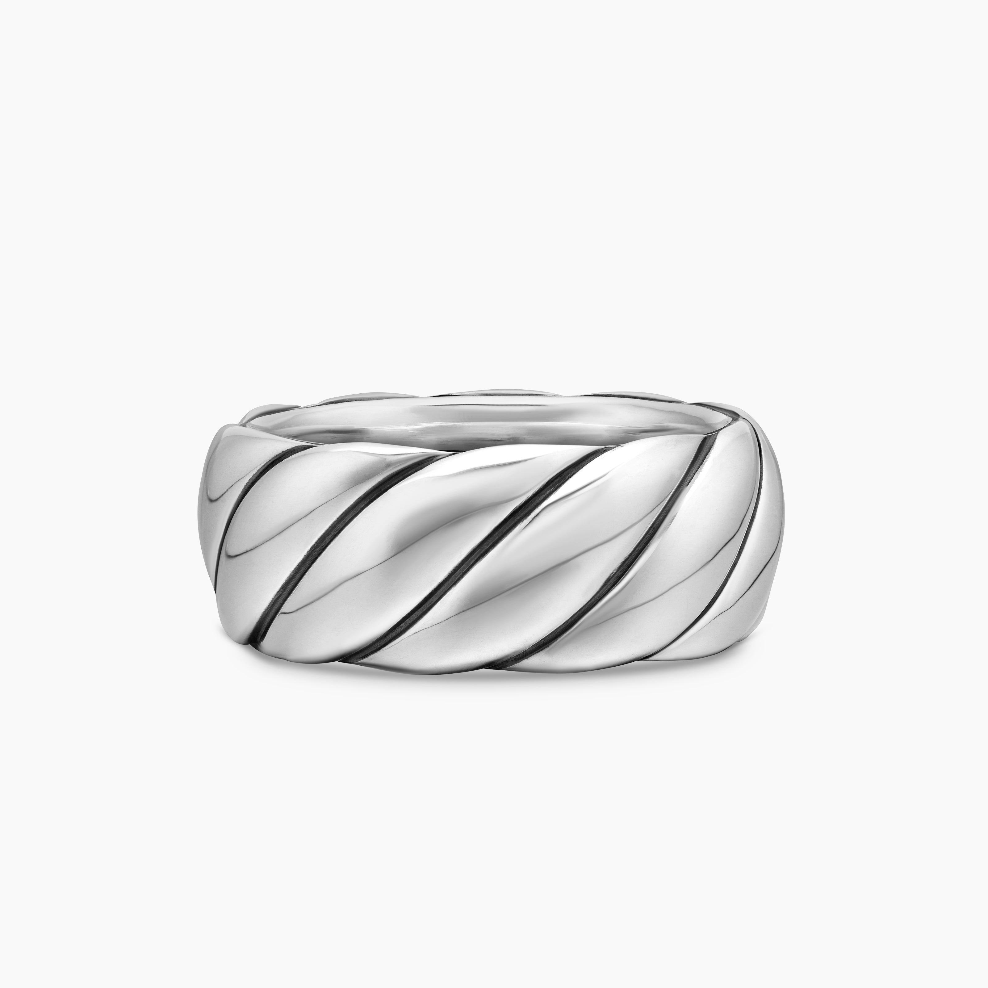 Womens Sculpted Cable Band Ring in Sterling Silver, 9mm