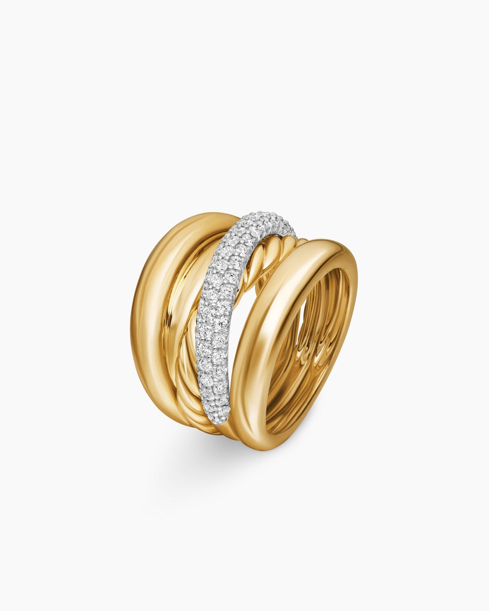 Womens Pavé Crossover Five Row Ring in 18ct Yellow Gold with Diamonds, 17.7mm