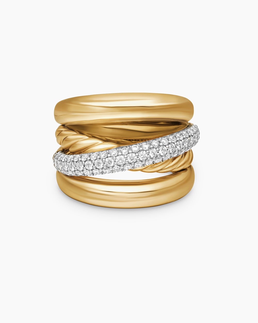 Womens Pavé Crossover Five Row Ring in 18ct Yellow Gold with Diamonds, 17.7mm