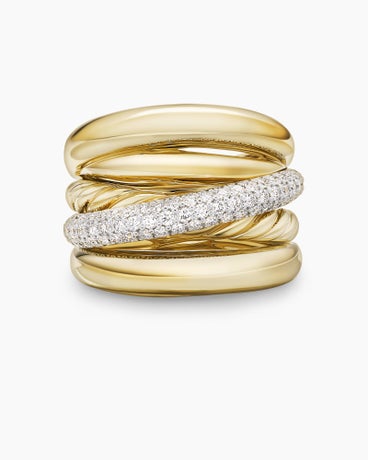 Pavé Crossover Five Row Ring in 18K Yellow Gold with Diamonds, 17.7mm