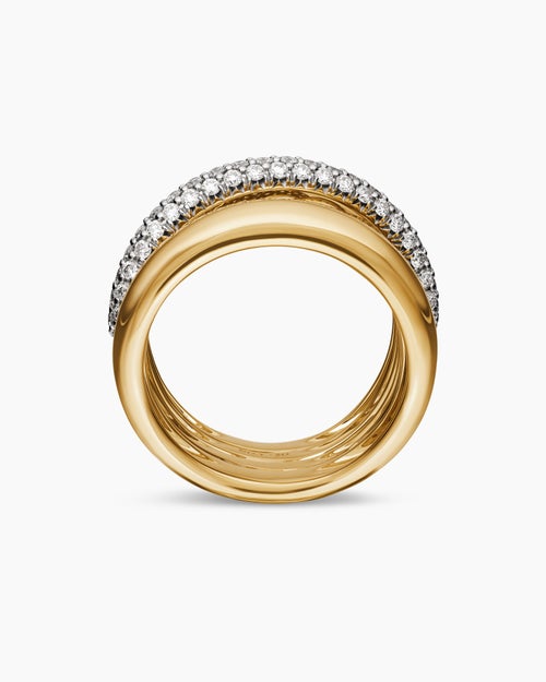 Womens Pavé Crossover Five Row Ring in 18K Yellow Gold, 17.7mm