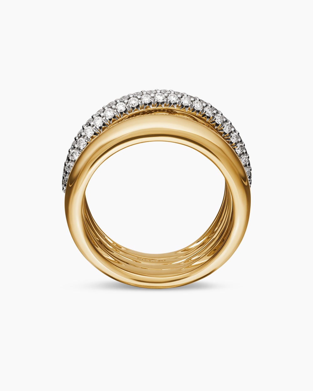 Womens Pavé Crossover Five Row Ring in 18ct Yellow Gold with Diamonds, 17.7mm