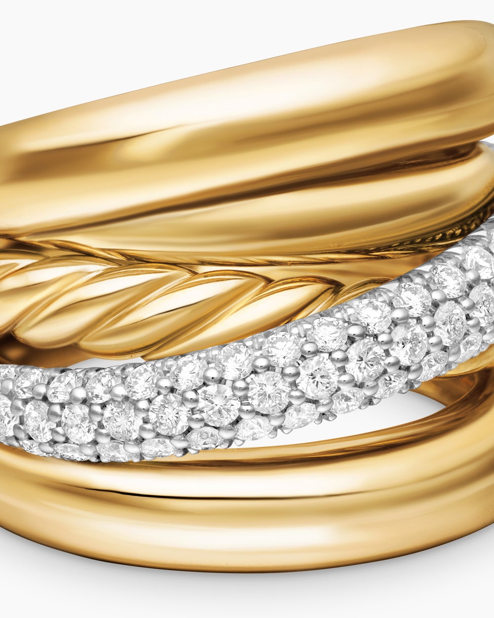 Womens Pavé Crossover Five Row Ring in 18ct Yellow Gold with Diamonds, 17.7mm