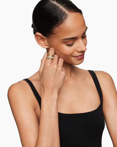 Womens Pavé Crossover Five Row Ring in 18K Yellow Gold with Diamonds, 17.7mm