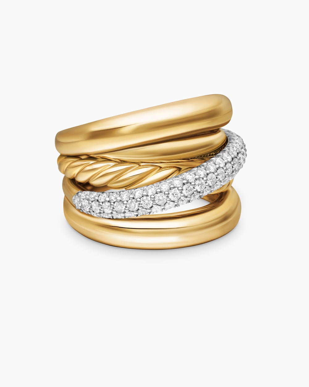 Womens Pavé Crossover Five Row Ring in 18ct Yellow Gold with Diamonds, 17.7mm