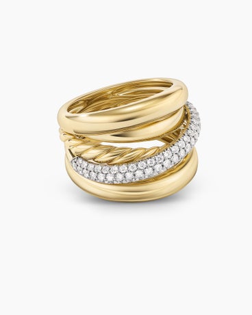 Pavé Crossover Five Row Ring in 18K Yellow Gold with Diamonds, 17.7mm