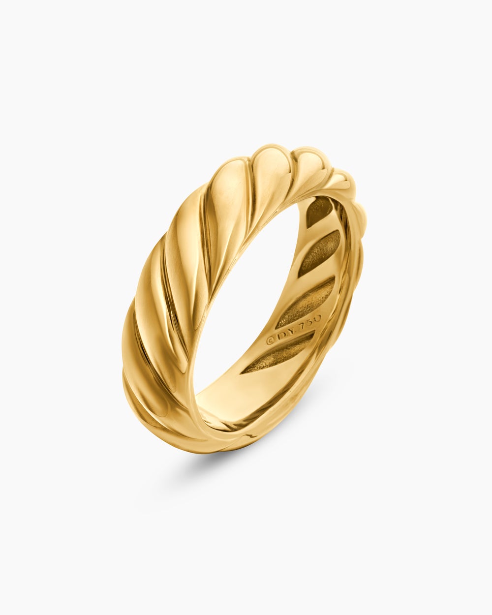Womens Sculpted Cable Band Ring in 18ct Yellow Gold, 6mm
