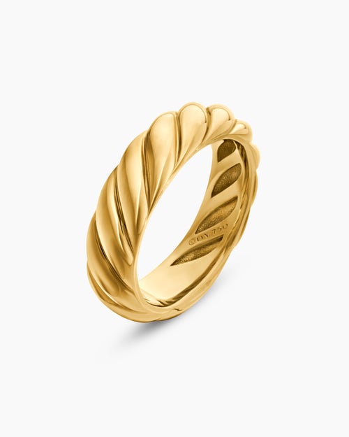 Womens Sculpted Cable Band Ring in 18K Yellow Gold, 6mm
