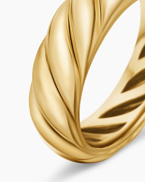 Womens Sculpted Cable Band Ring in 18K Yellow Gold, 6mm