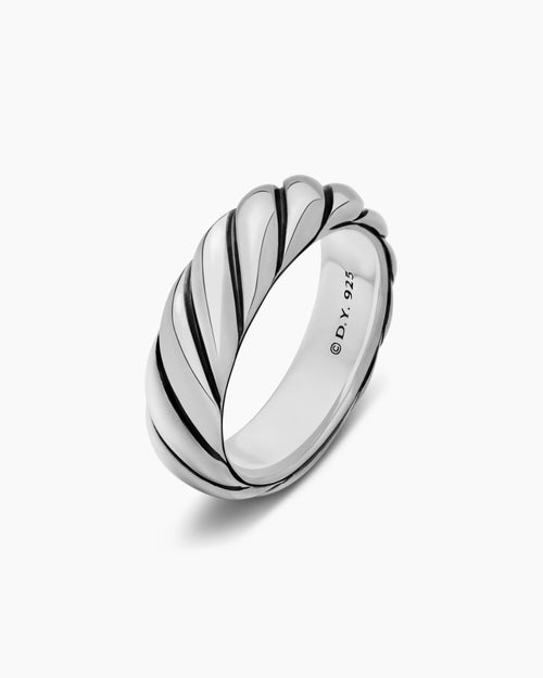Womens Sculpted Cable Band Ring in Sterling Silver, 6mm