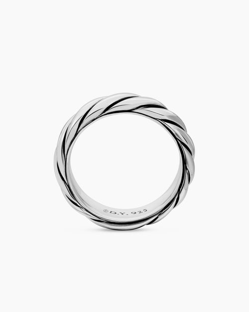 Womens Sculpted Cable Band Ring in Sterling Silver, 6mm
