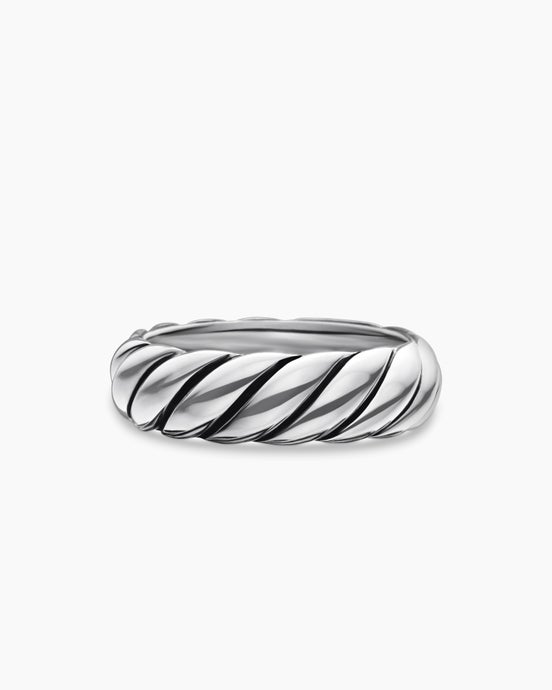 Sculpted Cable Band Ring in Sterling Silver, 6mm