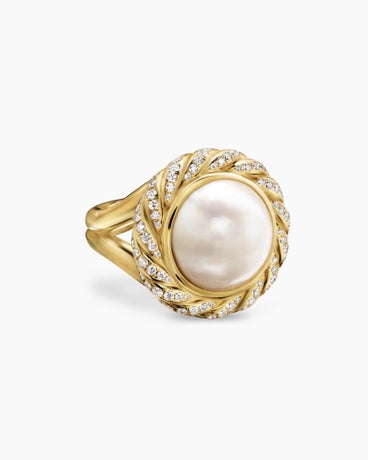 Pearl Classics Cable Halo Ring in 18K Yellow Gold with Diamonds, 21mm