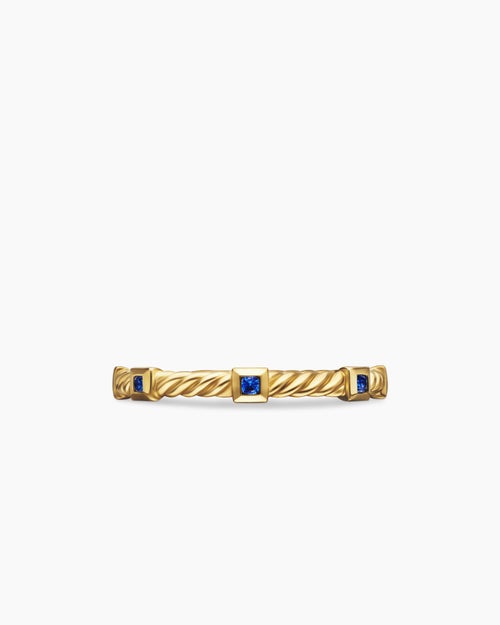 Womens Cable Collectibles® Stack Ring in 18K Yellow Gold with Blue Sapphires, 2mm
