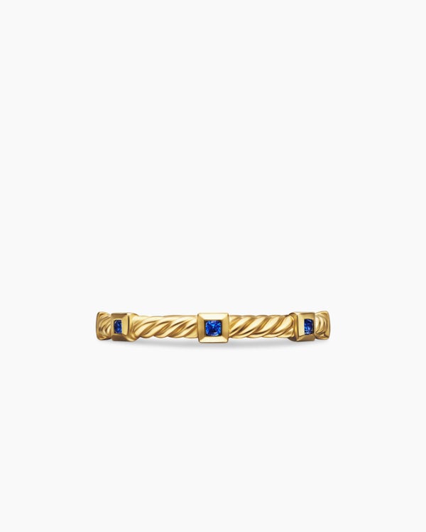 Bague à superposer Cable Collectibles® en or jaune 18 carats avec pavé de saphirs bleus, 2 mm
